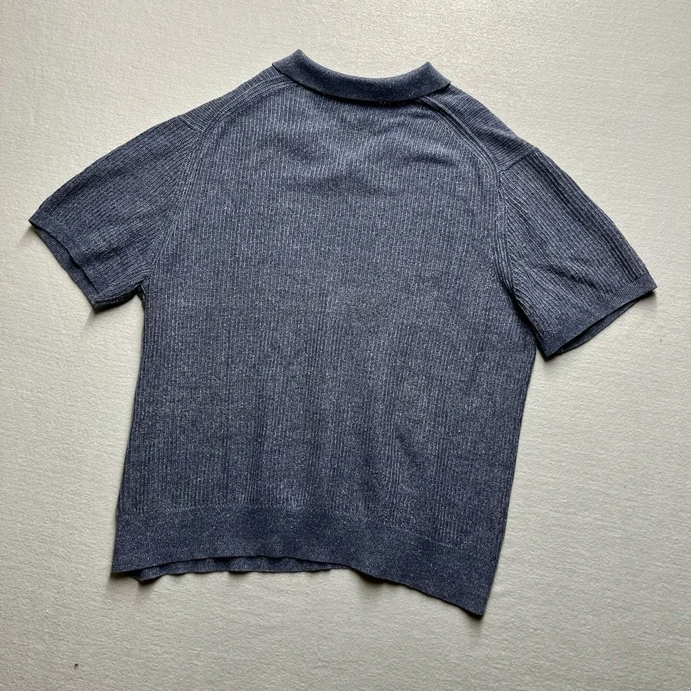 Banana Republic Polo Men 2XLT Blue Soft Linen Blend SS chunky Knit Luxury New